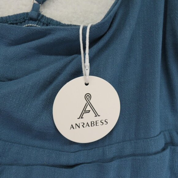 ANRABESS Romper Womens Small Blue One Shoulder Linen Blend Smocked Pleated New - Picture 5 of 11